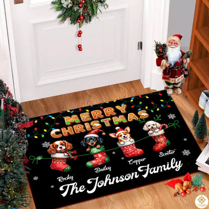 Personalized Christmas Doormat with Custom Family Name and Text