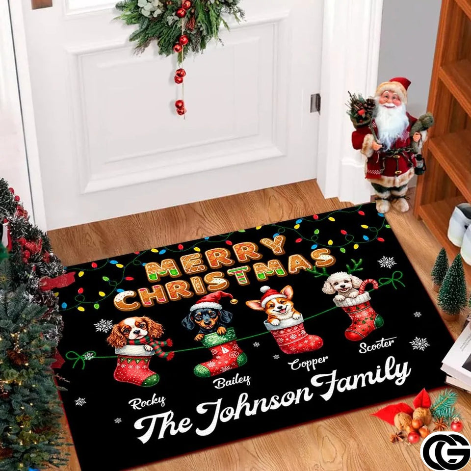 Personalized Christmas Doormat with Custom Family Name and Text