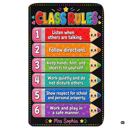 Kids classroom carpet featuring vibrant stacked colored pencils and smiling tips on a black backdrop. - thumbnail image 1 of 7