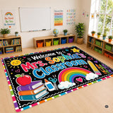 Personalized Teacher Classroom Rug, Custom Back to School Welcome Mat with Name, Kindergarten Preschool Elementary Decor, Composition Notebook Carpet (A09)