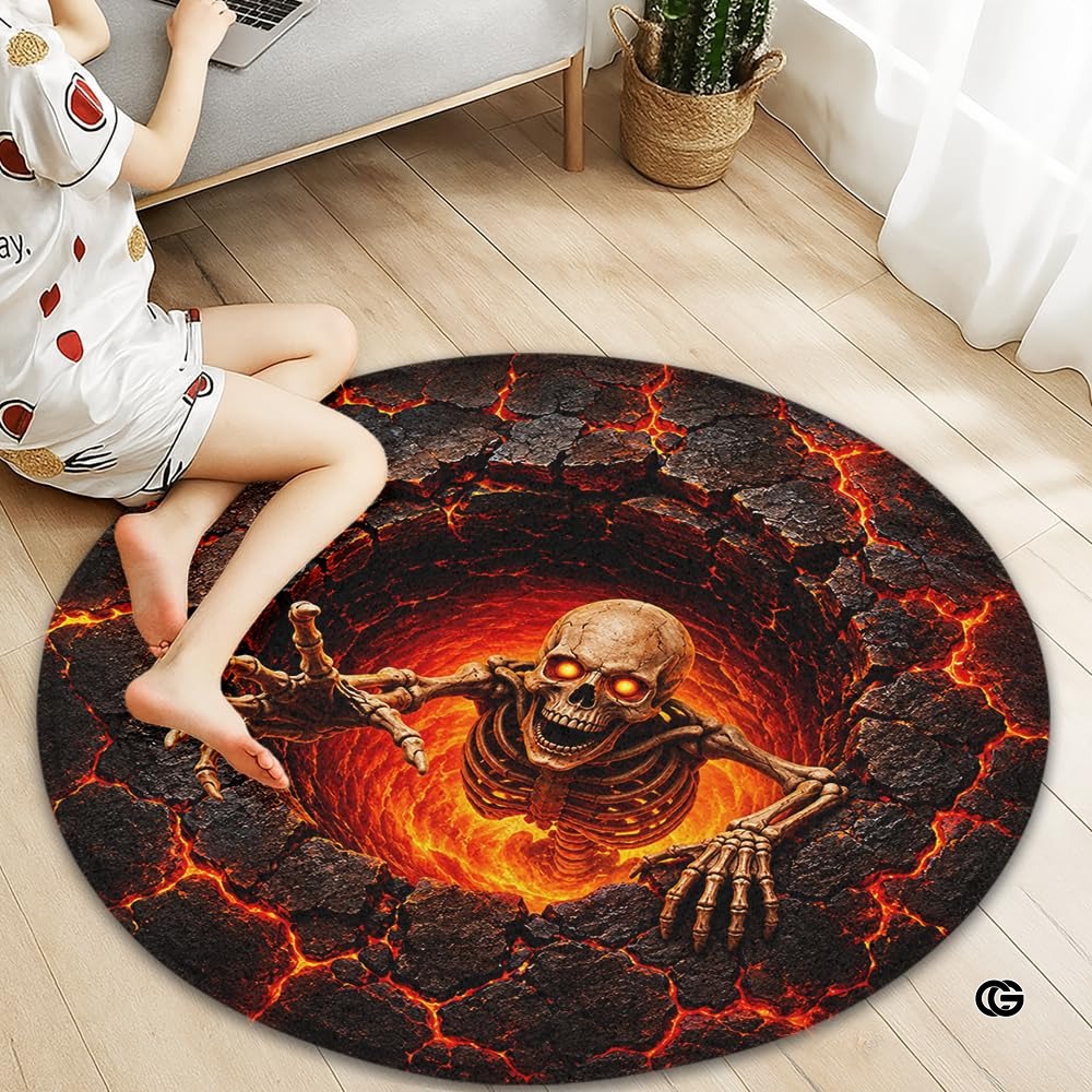 Personalized Halloween 3D Optical Illusion Ghost Round Rug (A12)