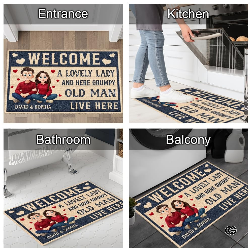 Personalized Family Couple Doormat, Custom Couple Husband Wife Doormat Gift, Outdoor Front Door Rug on Birthday, Christmas, Anniversaries, Valentine's Day for Him Her Woman (S1)