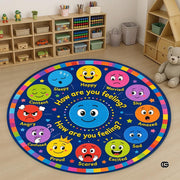 Wheel of Feelings and Emotions Round Rug, Educational Mental Health Rug for Classroom, Educational Animal Shape School Mat, Back to School Gift (Emotion 1)