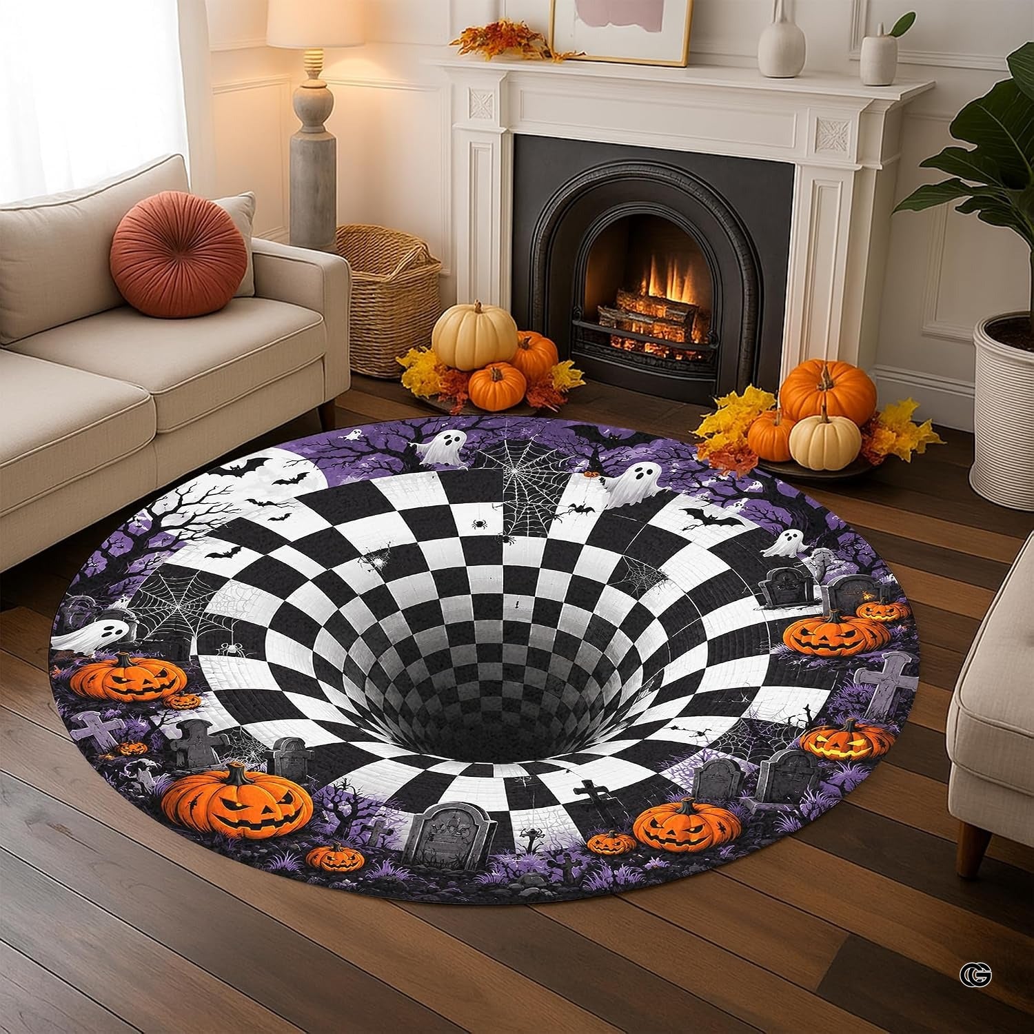 Custom Halloween 3D Optical Illusion Round Rug Skeleton Horror Area Rug (1, #10)