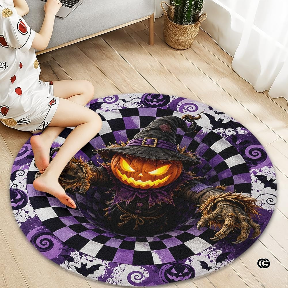 Personalized Halloween 3D Optical Illusion Ghost Round Rug (A03)