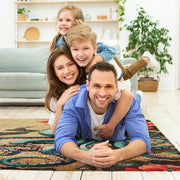 Mosaic teal octopus area rug styled in modern patio seating setup - thumbnail image 5 of 7