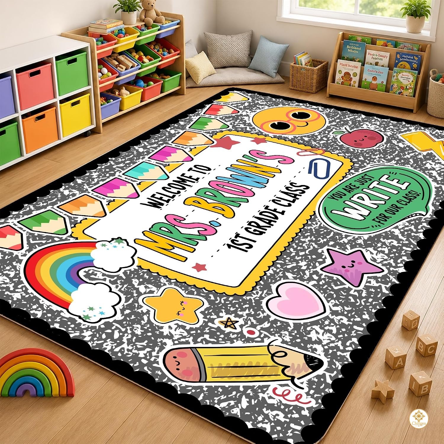 Custom Composition Notebook Classroom Rug for Kids