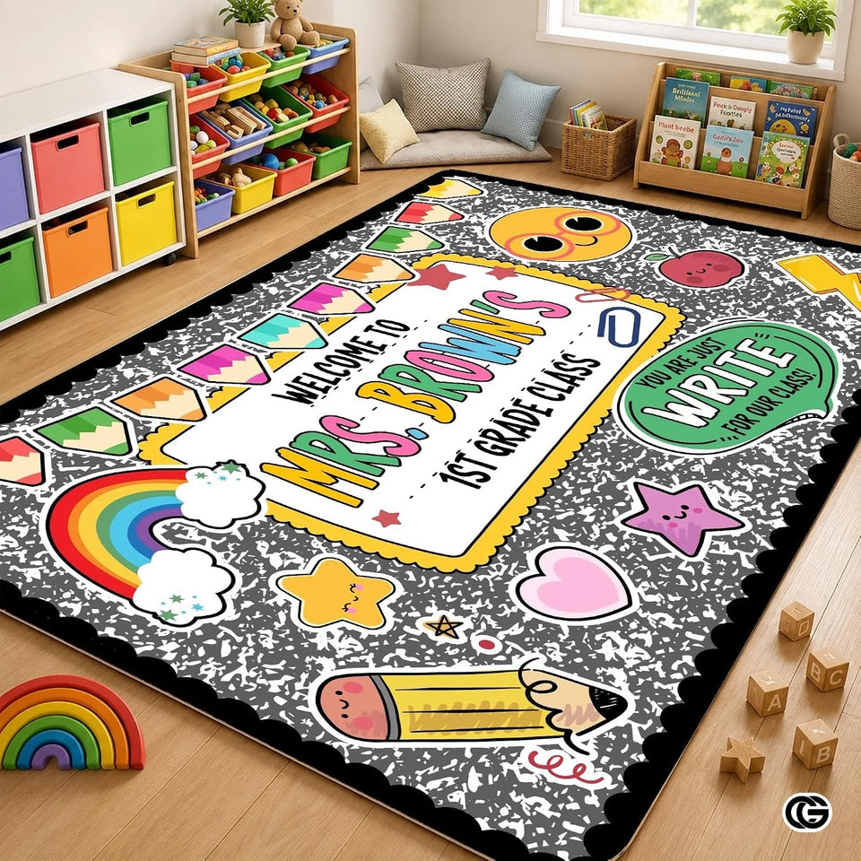 Custom Composition Notebook Classroom Rug for Kids