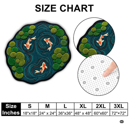 Custom Japanese Koi Fish Shaped Area Rug, Personalized 3D Optical Illusion Koi Pond Lotus Non Slip Washable Shaped Floor Mat, Fish Pond Rugs for Bedroom Living Room Decor (1, D8)