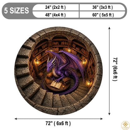 Personalized Dragon Round Rug with 3D Effect and Bookshelf