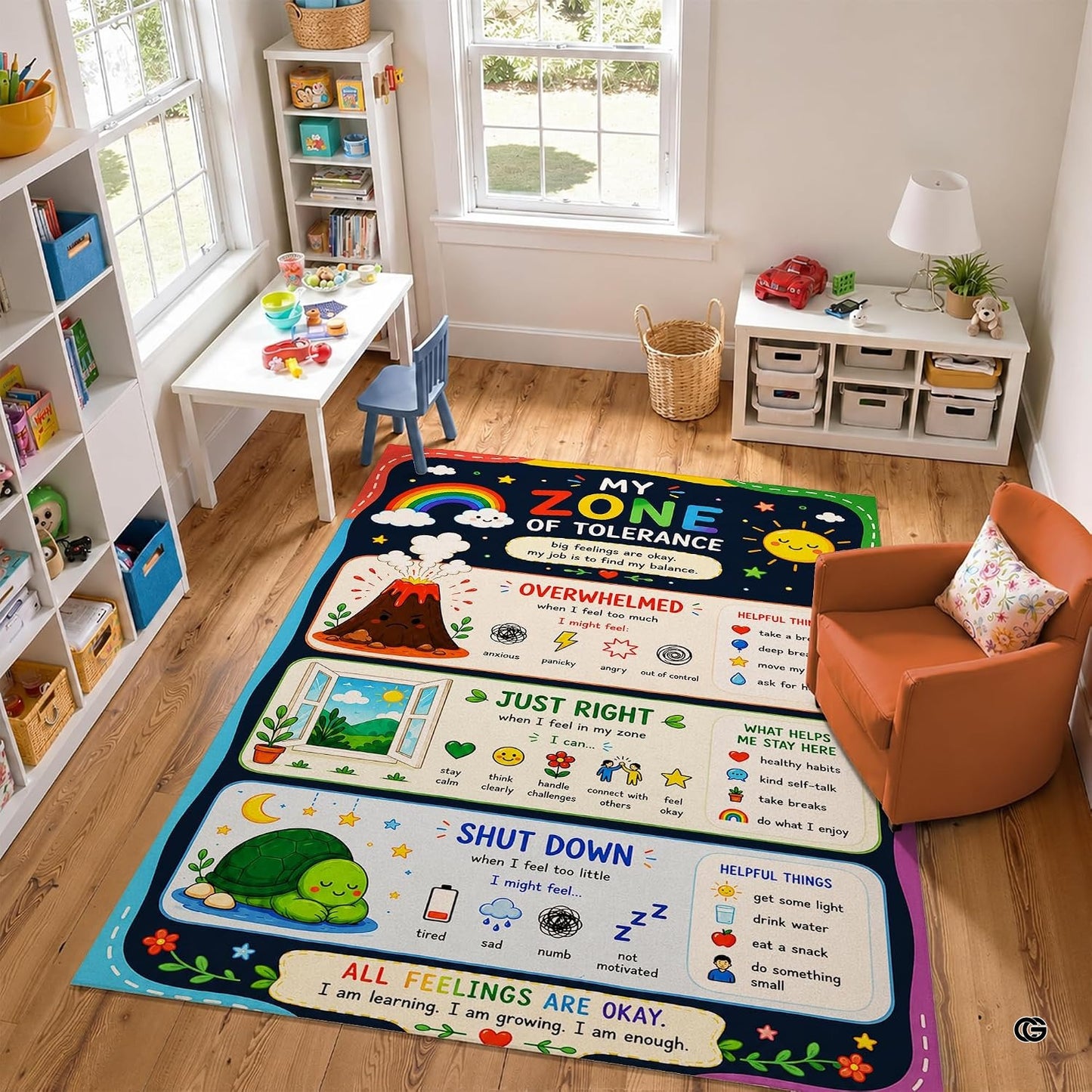 Personalized Teachers Classroom Rug, Custom Teacher Name Classroom Rules Area Rug, Feeling Chart Calming Corner Mat, Kindergarten Educational Back to School Class Decor (D1)