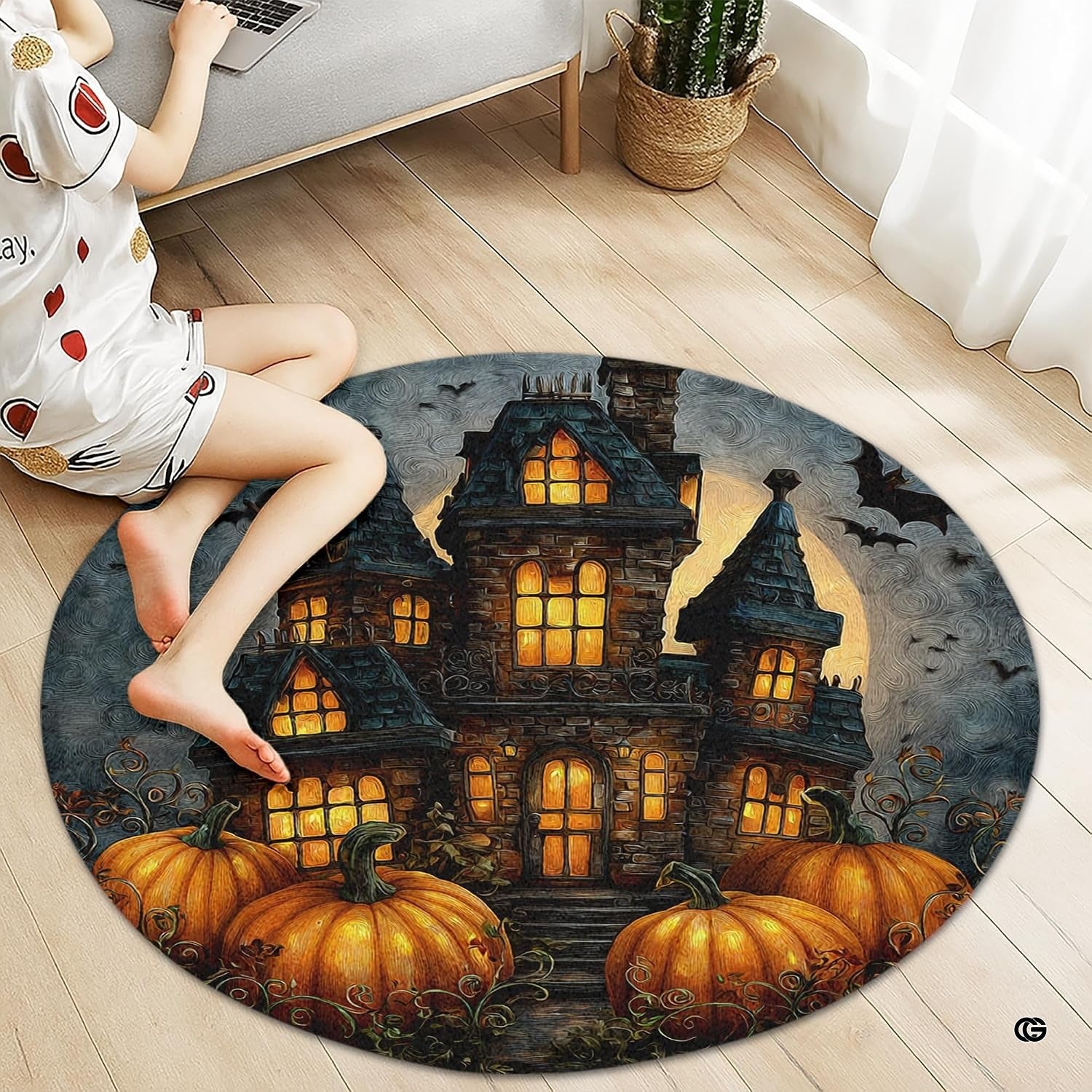 Custom Halloween 3D Optical Illusion Round Rug Skeleton Horror Area Rug (1, #4)