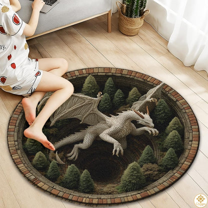 Personalized Dragon Round Rug with 3D Effect and Non-Slip Back