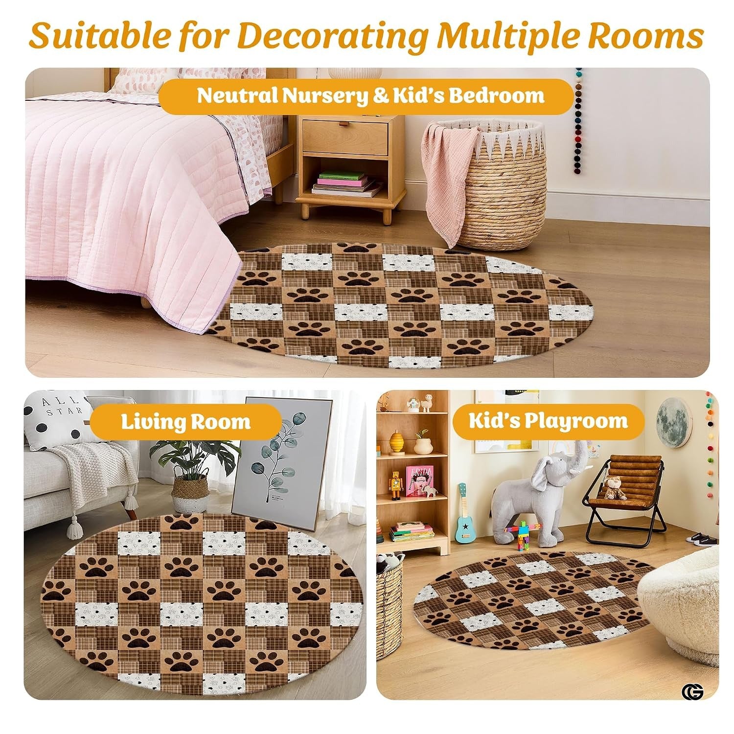Custom Dog Paw Round Rug Patchwork Area Rug for Pet Lovers (1, A5)