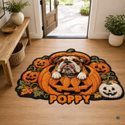 Custom Dog Photo Rug, Personalized Pet Portrait Area Mat Non Slip Indoor Door Rug for Dog Lovers, Welcome Home Decor Halloween (Pumpkin Halloween)