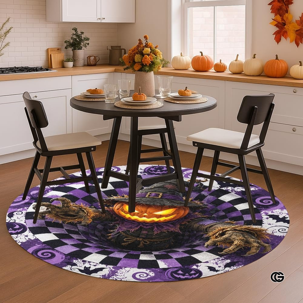 Personalized Halloween 3D Optical Illusion Ghost Round Rug (A03)