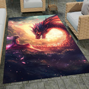 Overhead layout view of the rectangular fairy maiden and fire dragon sunset fantasy rug - thumbnail image 7 of 7