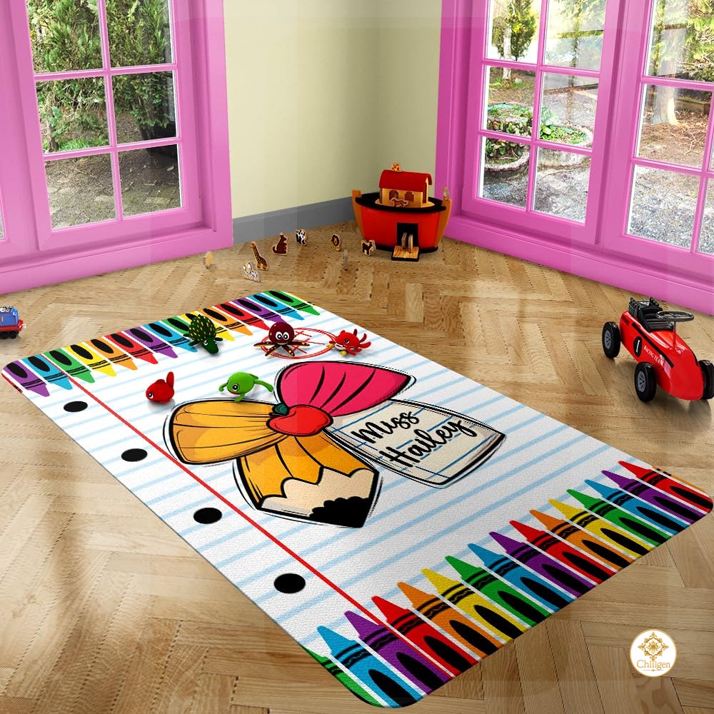 Custom Composition Notebook Classroom Rug for Kids - Pencil Bow / 2' x 3' (Rectangular)