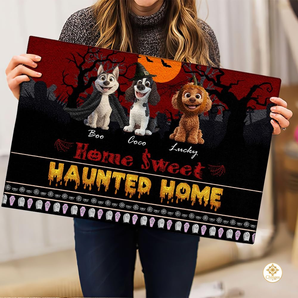Custom Halloween Dog Doormat with Pumpkin and Bat Details - Style #3