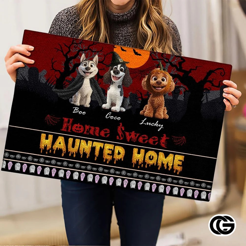 Custom Halloween Dog Doormat with Pumpkin and Bat Details - Style #3