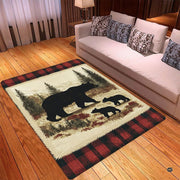 Close-up view of the soft microfiber surface, bear silhouettes, and buffalo plaid borders - thumbnail image 3 of 5
