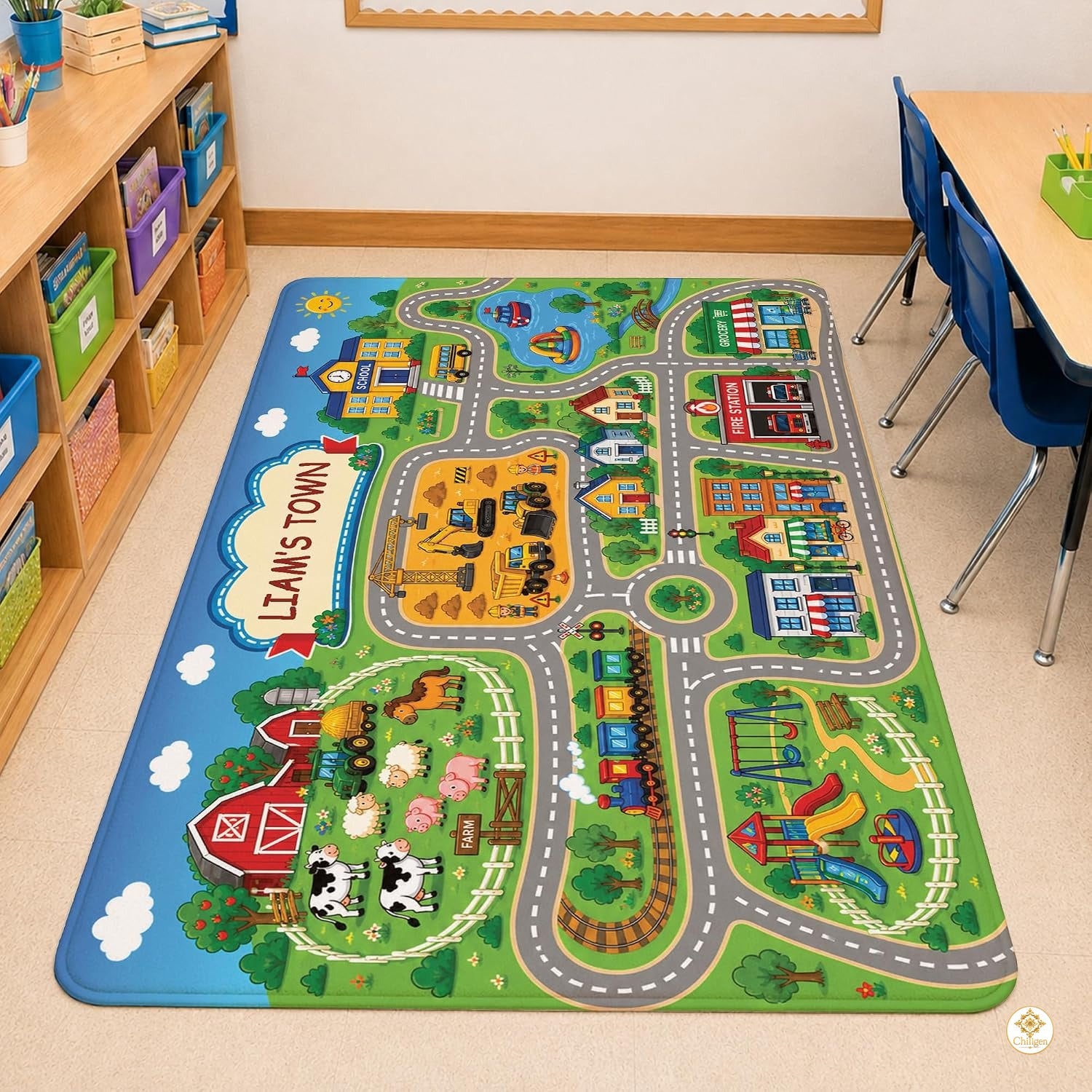 Custom Road Map Welcom Mat for Kids Room and Playroom - Map 9