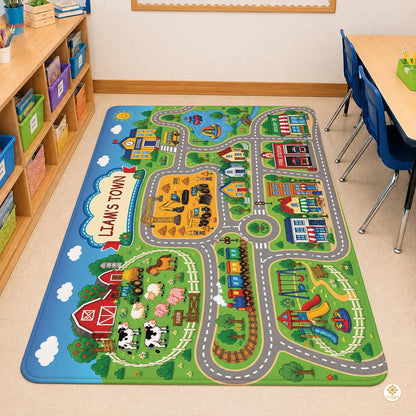 Custom Road Map Welcom Mat for Kids Room and Playroom - Map 9