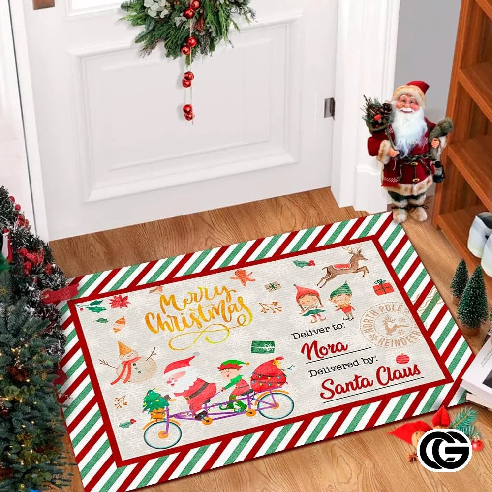 Personalized Christmas Doormat with Custom Family Name - Santa Letter