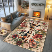 Sunlit living room fireplace setting displaying the charming giraffe area rug - thumbnail image 6 of 7