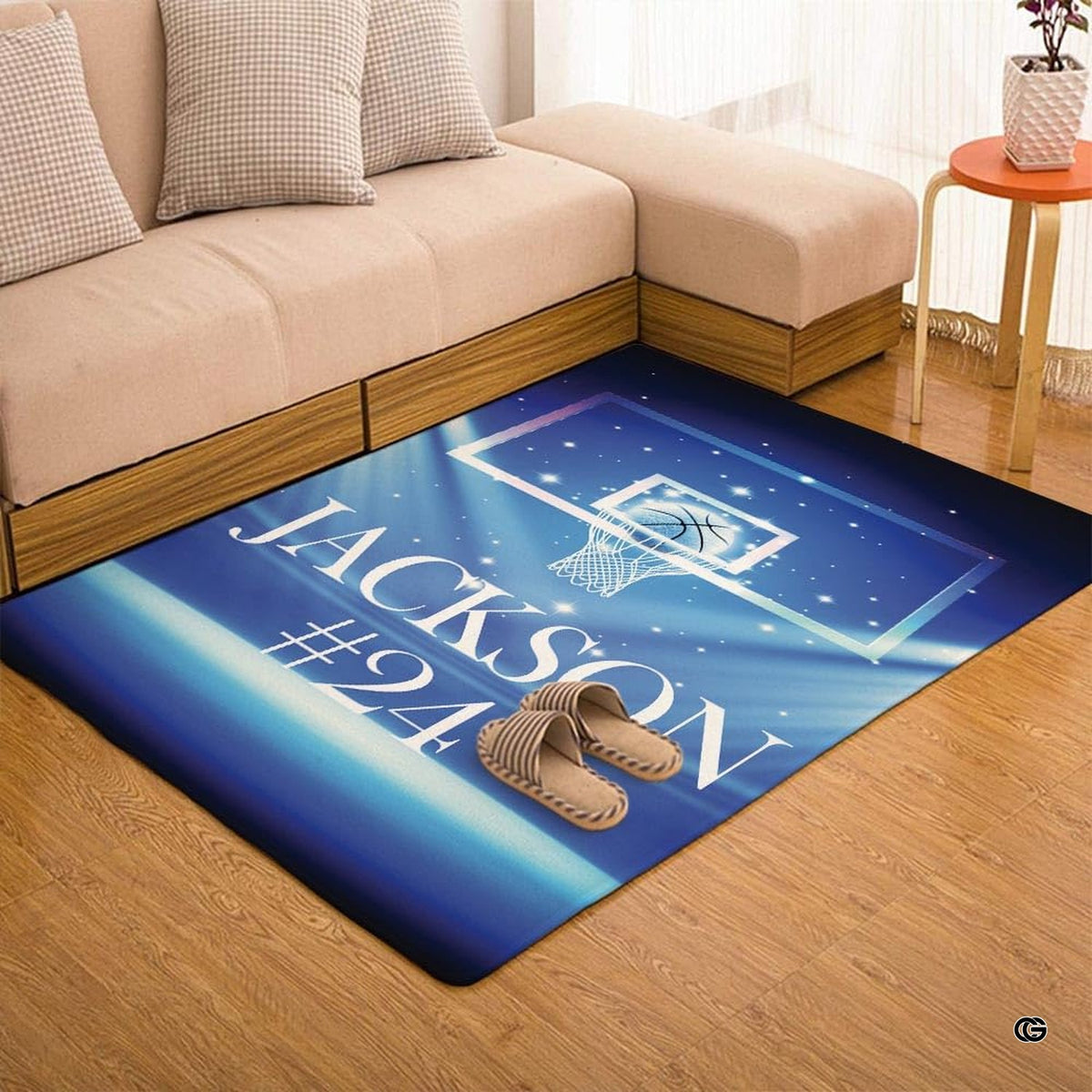 Basketball court motif area rug arranged near modern gym floor matts athletic styling. - image 7 of 7