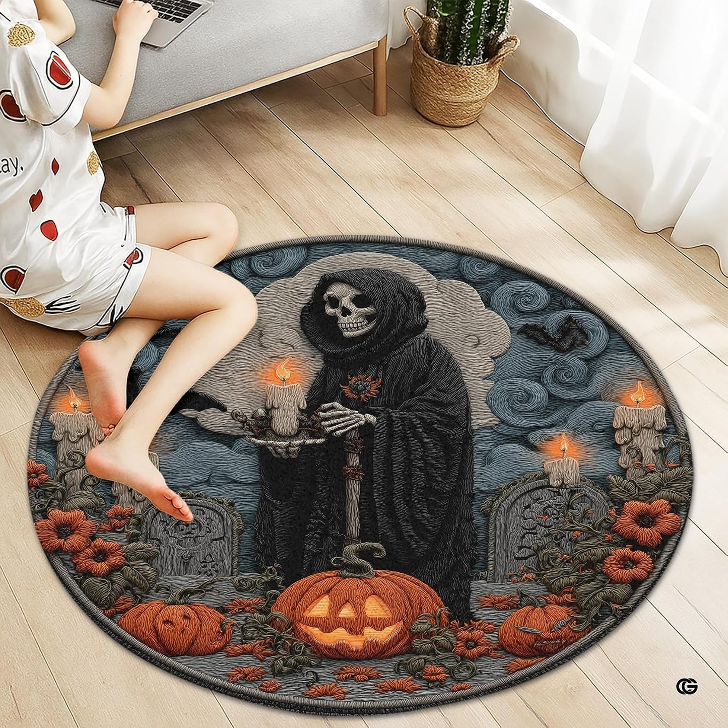 Custom Halloween 3D Optical Illusion Round Rug Skeleton Horror Area Rug (1, #3)
