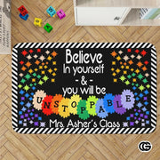Colorful Classroom Rug with Handprints and Inspirational Quotes