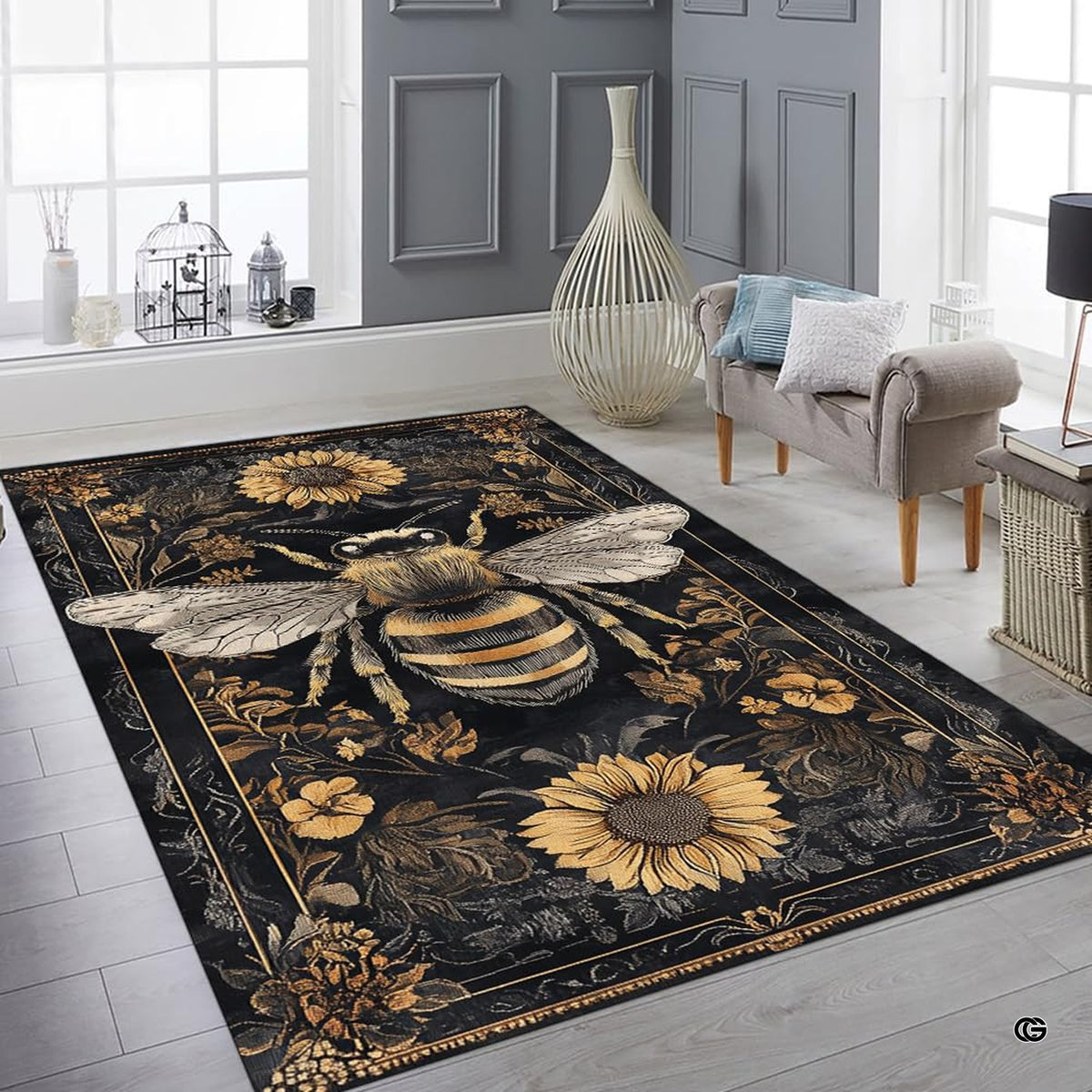 Detailed view of the premium edge stitching and ornate golden filigree print on microfiber - image 8 of 8