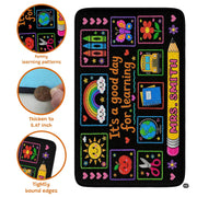 Personalized Teacher Classroom Rug, Custom Back to School Welcome Mat with Name, Kindergarten Preschool Elementary Decor, Composition Notebook Carpet (A05)