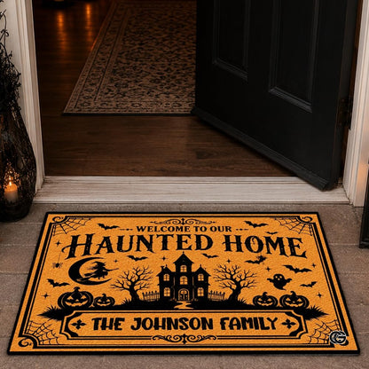 Halloween Door Mat Outdoor, Custom Spooky Welcome Mat with Black Cat and Pumpkin, Fall Front Door Mat for Porch Entryway Decor #1