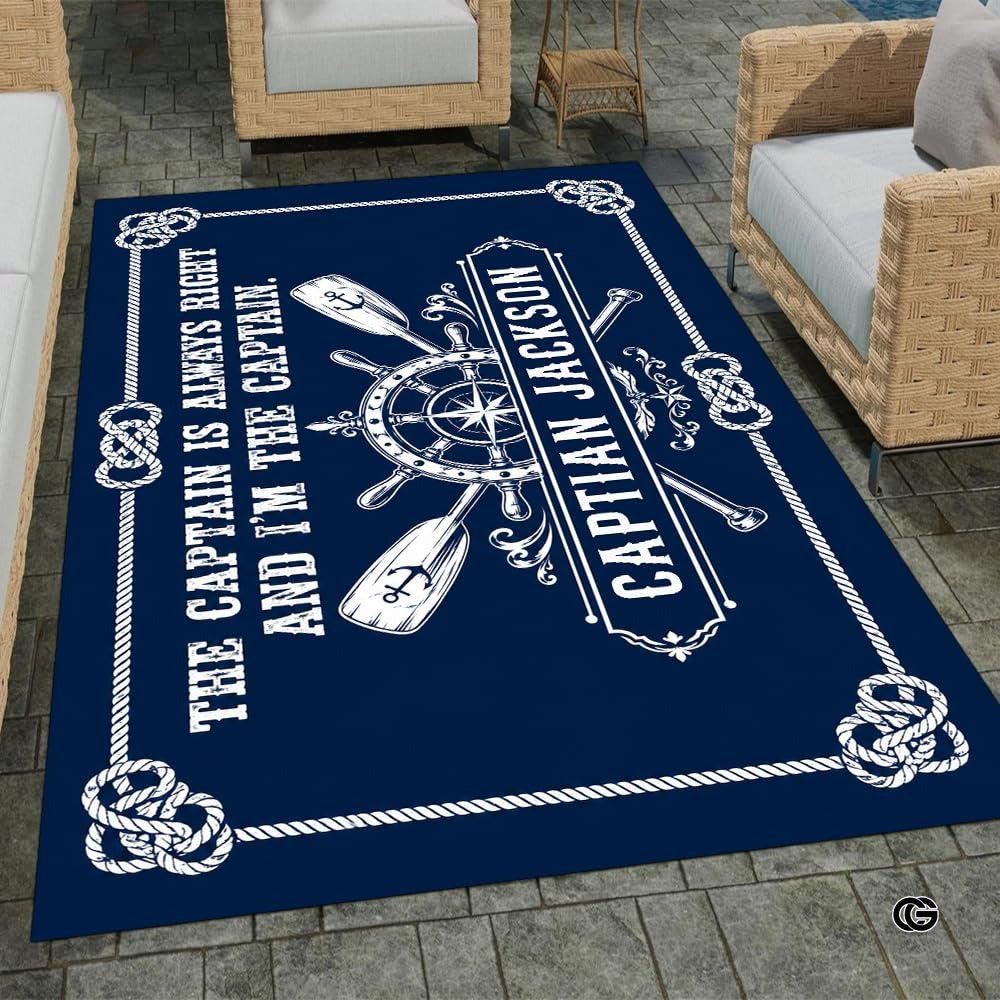 Custom Boat Rug, Personalized Welcome Aboard Mat with Boat Name, Nautical Area Rug for Deck, Entryway or Floor, Anchor Marine Decor, Boating Gift (Boat Rug 08)