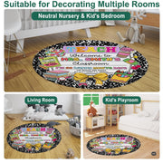 Book area rug styled alongside classroom-inspired shelves and bright study accessories. - thumbnail image 7 of 9