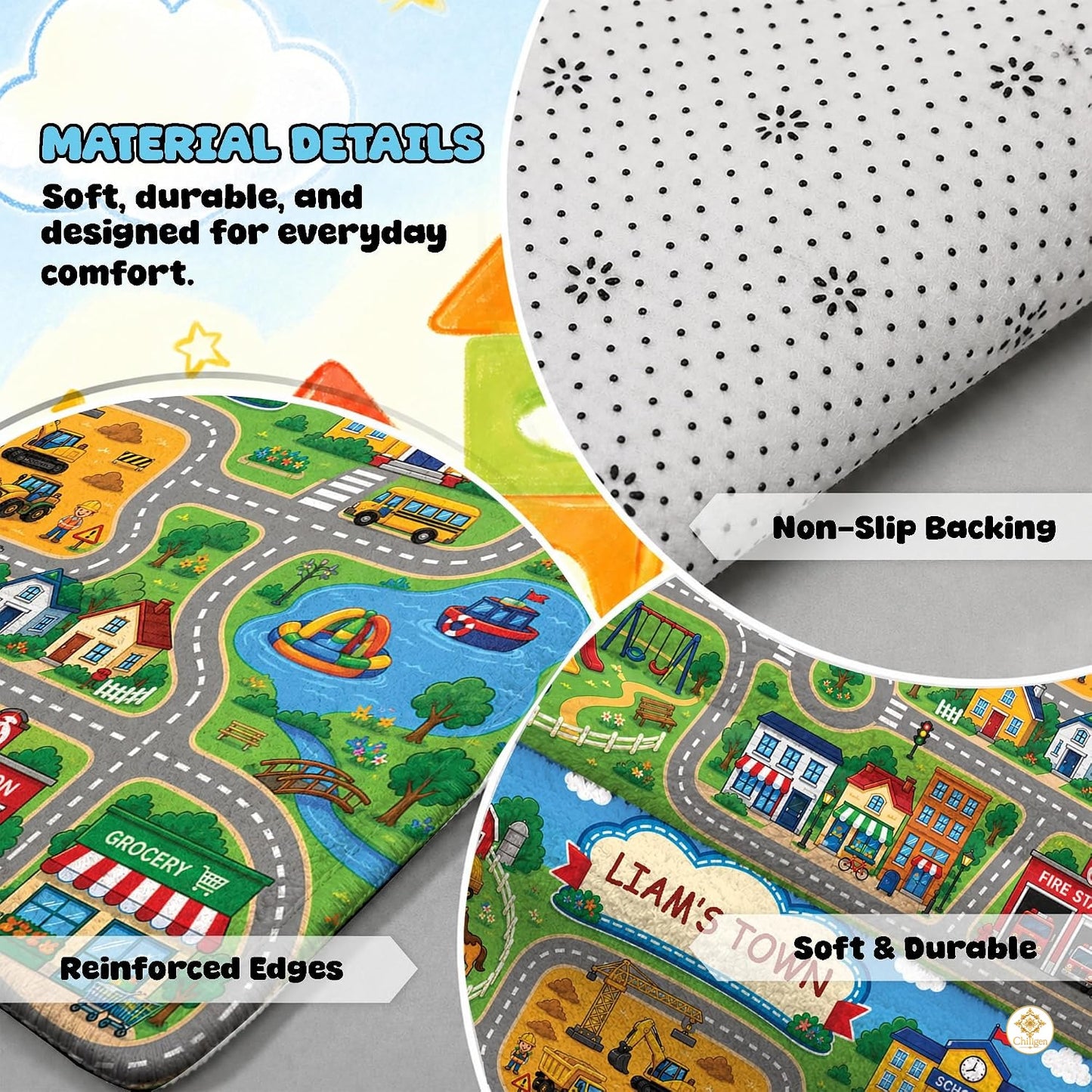 Custom Road Map Welcom Mat for Kids Room and Playroom - Map 9
