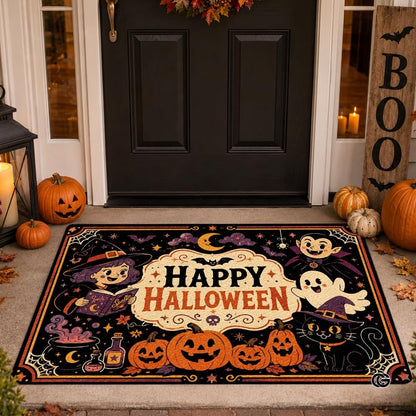 Halloween Door Mat Outdoor, Custom Spooky Welcome Mat with Black Cat and Pumpkin, Fall Front Door Mat for Porch Entryway Decor #2