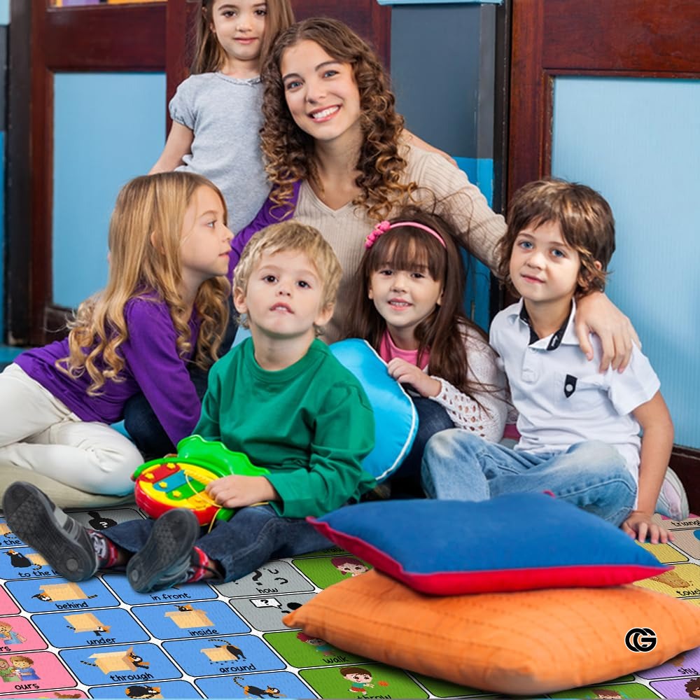 Core Vocabulary Rug, Communication Rugs for Kids Sped Classroom Rug, Autism Carpet, Speech Therapist Decor (STYLE-DS01, Size X-Small (2x3 feet))