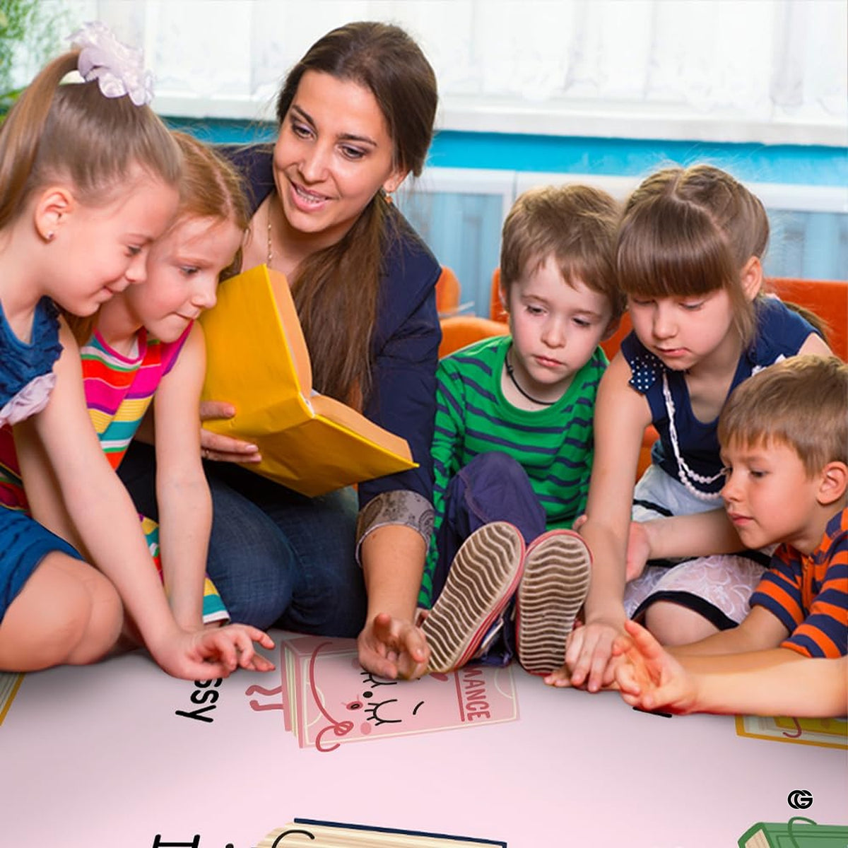 Teacher reading stories with children sitting on the classroom feelings rug - image 6 of 7