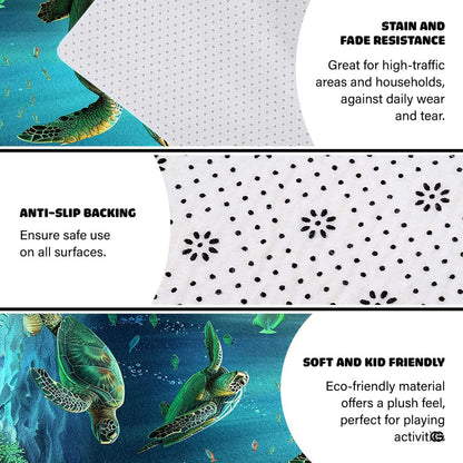 Artistic ocean coral reef sea turtle area rug styled in a modern entryway. - thumbnail image 6 of 7