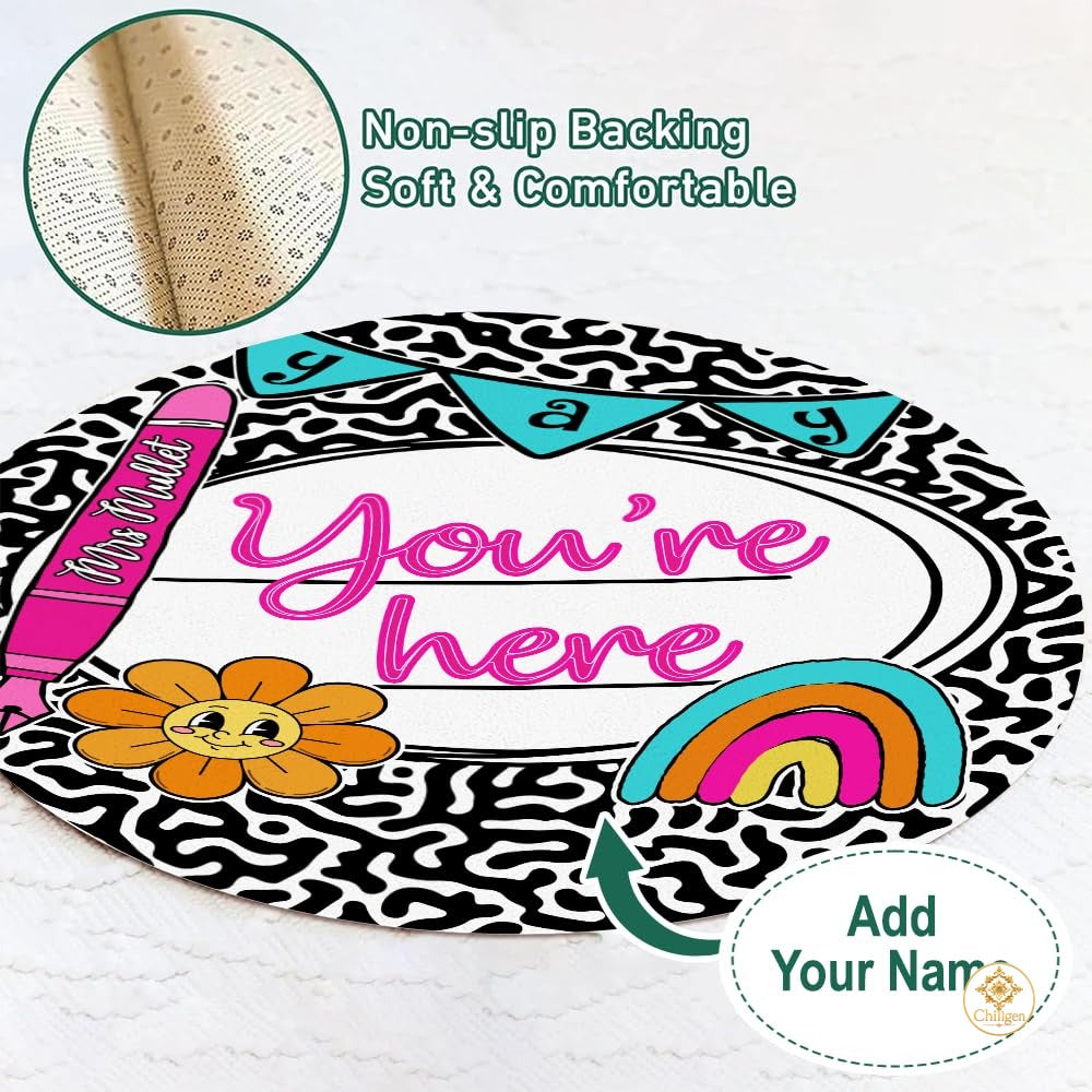 Custom Educational Welcome Mat with Notebook and School Bus Details