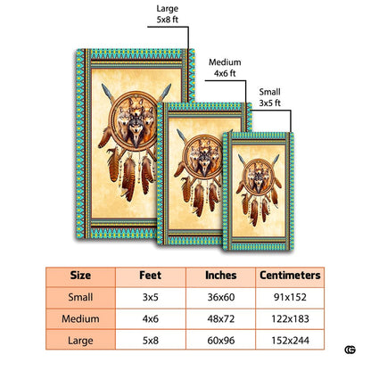 Living room floor mockup highlighting the wolf dreamcatcher rug beside wicker seating - thumbnail image 2 of 7
