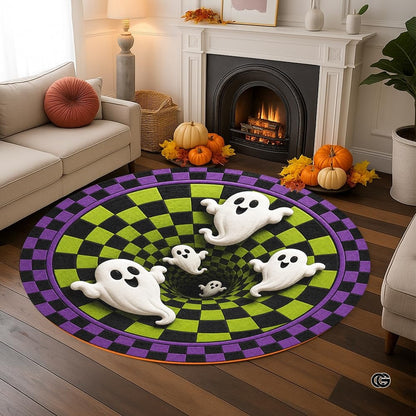 Personalized Halloween 3D Optical Illusion Ghost Round Rug (A01)