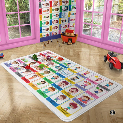 Core Vocabulary Rug, Communication Rugs for Kids Sped Classroom Rug, Autism Carpet, Speech Therapist Decor, Classroom Carpet, Back to School Mat for Kids Room Decor (STYLE-DS03, X-Small (2x3 feet))