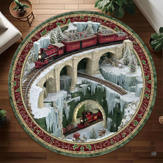 Winter glacier train viaduct 3d illusion area rug - view 1