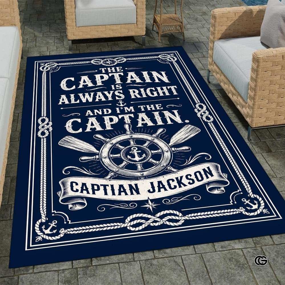 Custom Boat Rug, Personalized Welcome Aboard Mat with Boat Name, Nautical Area Rug for Deck, Entryway or Floor, Anchor Marine Decor, Boating Gift (Boat Rug 06)