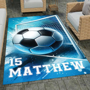 Soccer goal splash area rug displaying an energetic flying ball motif alongside gym floor mats for home. - thumbnail image 1 of 8