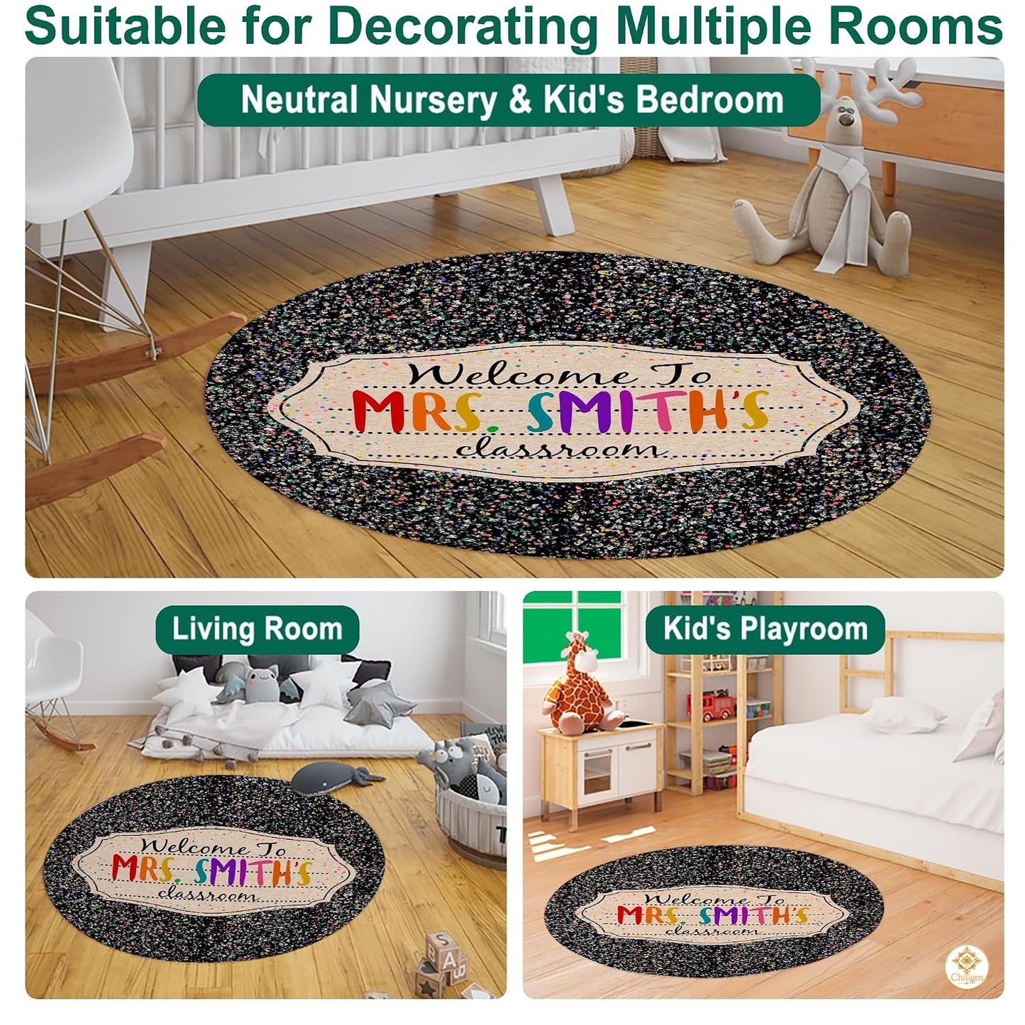 Personalized Teacher Welcome Mat with Custom Name and Crayon